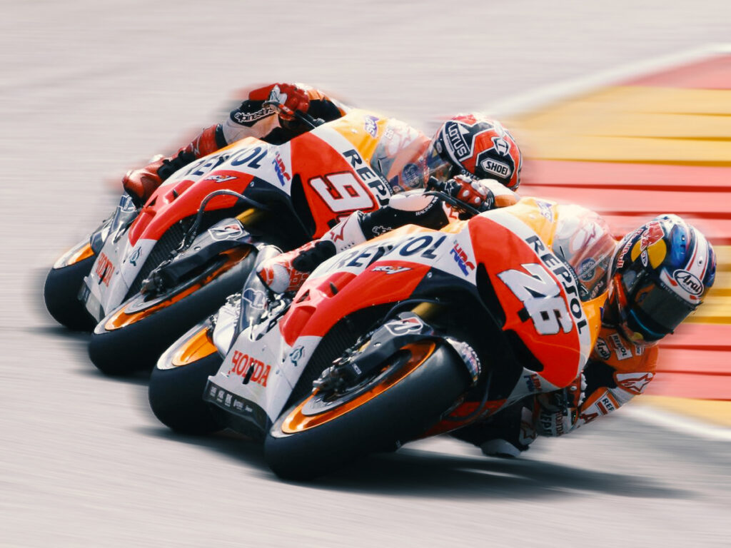 Marc Marquez following Dani Pedrosa